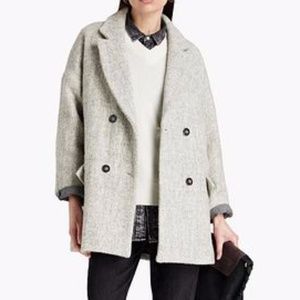 Ba&sh Light Grey Charly Double-Breasted Wool-Blend Boucle Coat, size Medium